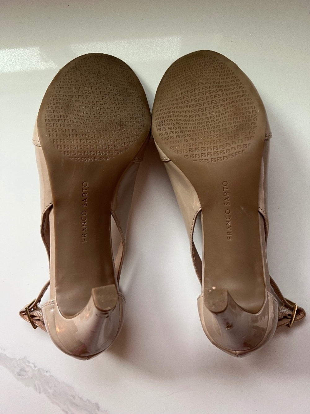 Franco Sarto Emmy Nude Patent Leather Open Toe Heels Size 9.5 - Picture 10 of 11
